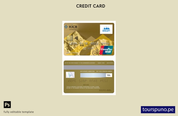 listo para imprimir plantilla de tarjeta dorada Kirguistán KICB Bank UnionPay